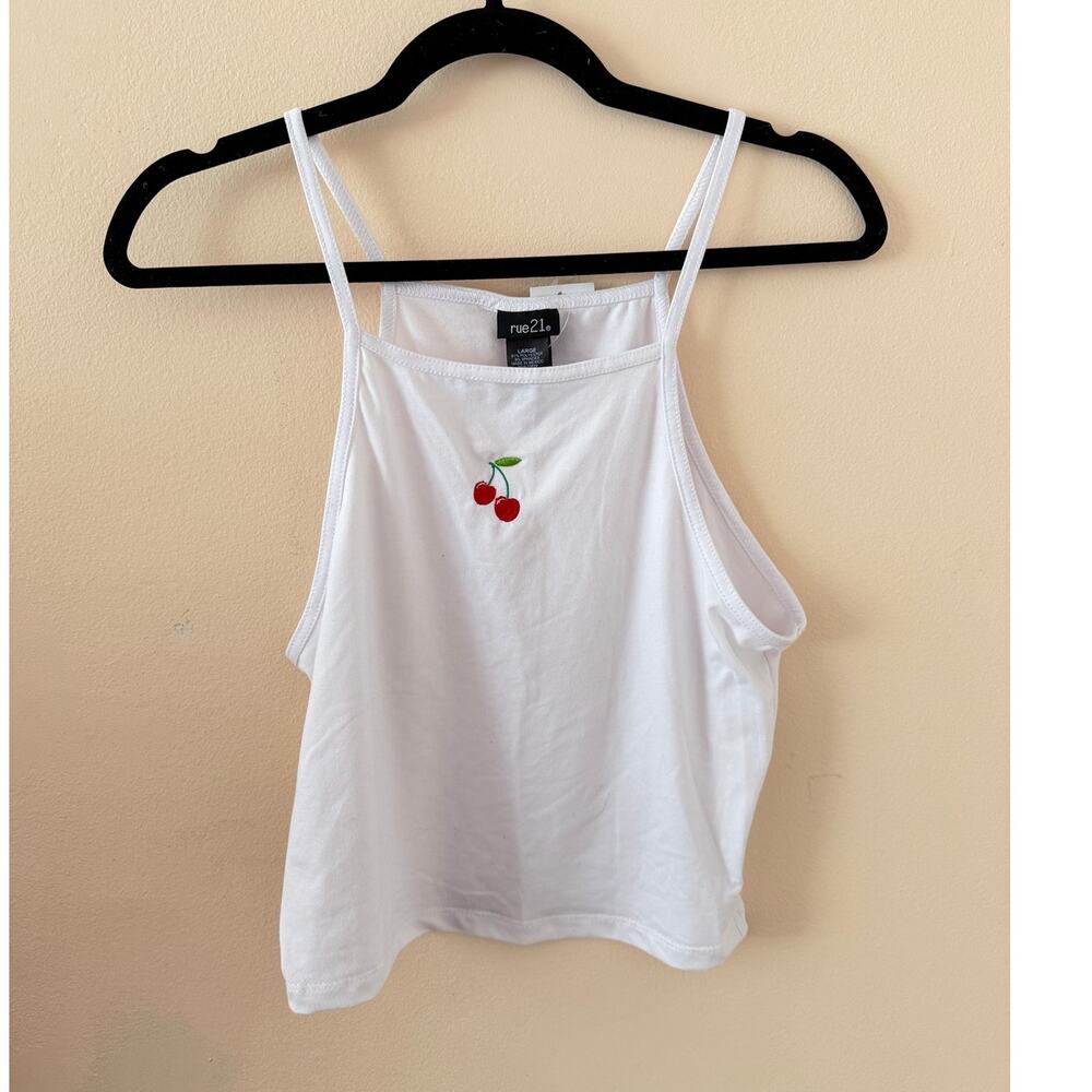 rue21 Womens White Crop Cherry Tank Top Size Large NWT